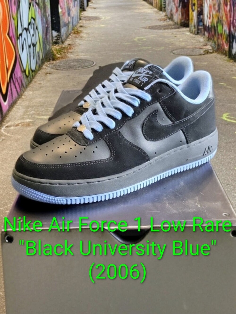 Nike Air Force 1 Low Rare "Black University Blue" (2006) Mens 9.5 Womens 11 EUC